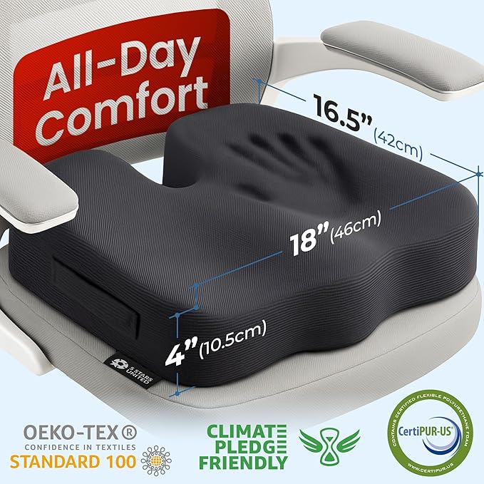 5 STARS UNITED Seat Cushion for Tailbone Pain Relief – Memory Foam Cushion for - Image 4