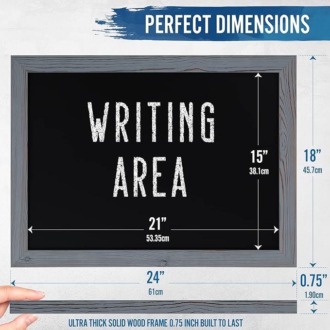 Rustic Grey Magnetic Wall Chalkboard, Large Size 18" x 24", Framed Chalkboard - Image 2
