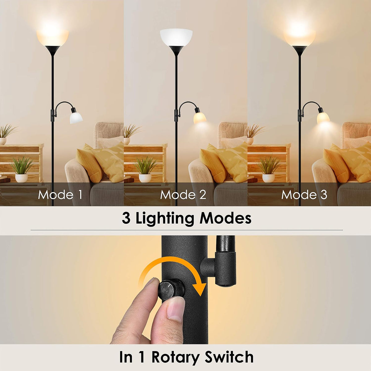 Floor Lamp Black, Standing Lamp, 71" Torchiere Floor Lamp with Adjustabl...