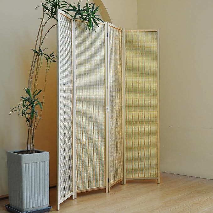 Furnnylane 4 Panel Bamboo Room Divider and Folding Panel Screen, Bamboo Panel - Image 4