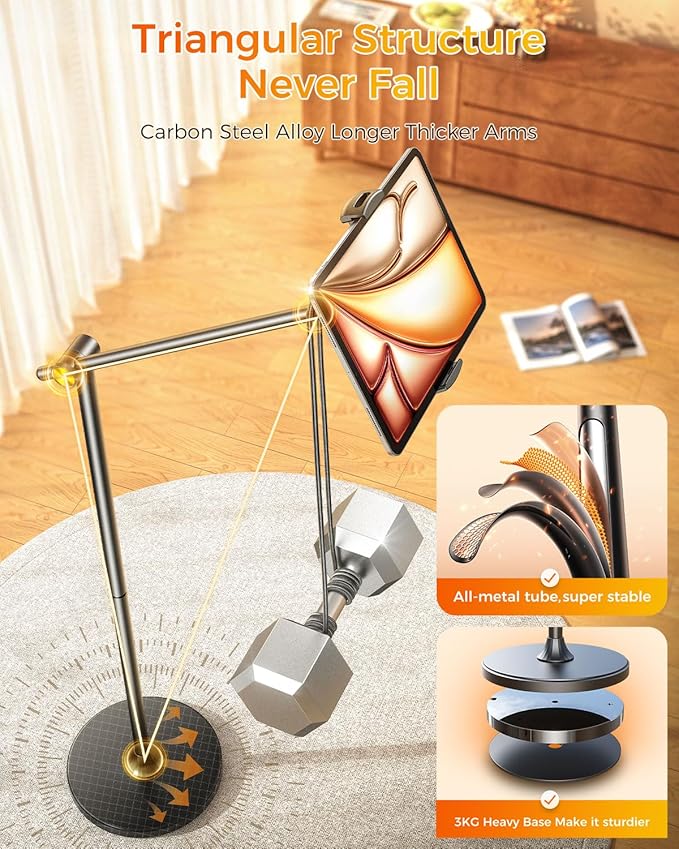 DIMONCOAT [Height-Adjustable & 360° Rotation Tablet Floor Stand Stable Base - Image 4