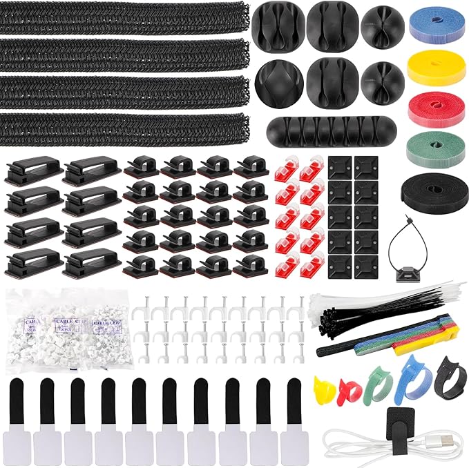 604 Pcs Cable Management Kit, 4 Cord Organizer Sleeve, 7 Cable Holder, 38 by LoveBB