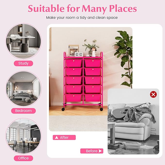 LDAILY 10 Drawer Rolling Cart, Storage Cart Organizer on Wheels, Drawer Cart - Image 6