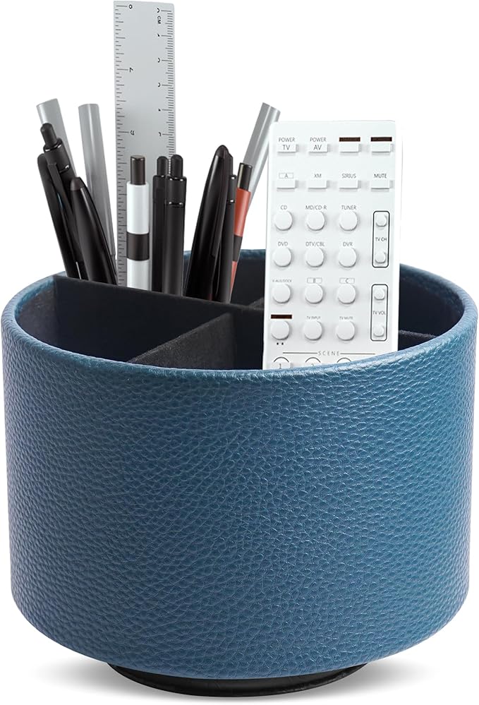 Hennaja Round Leather Art Supply Organizer, Remote Control Holder, 360 Degree by Hennaja