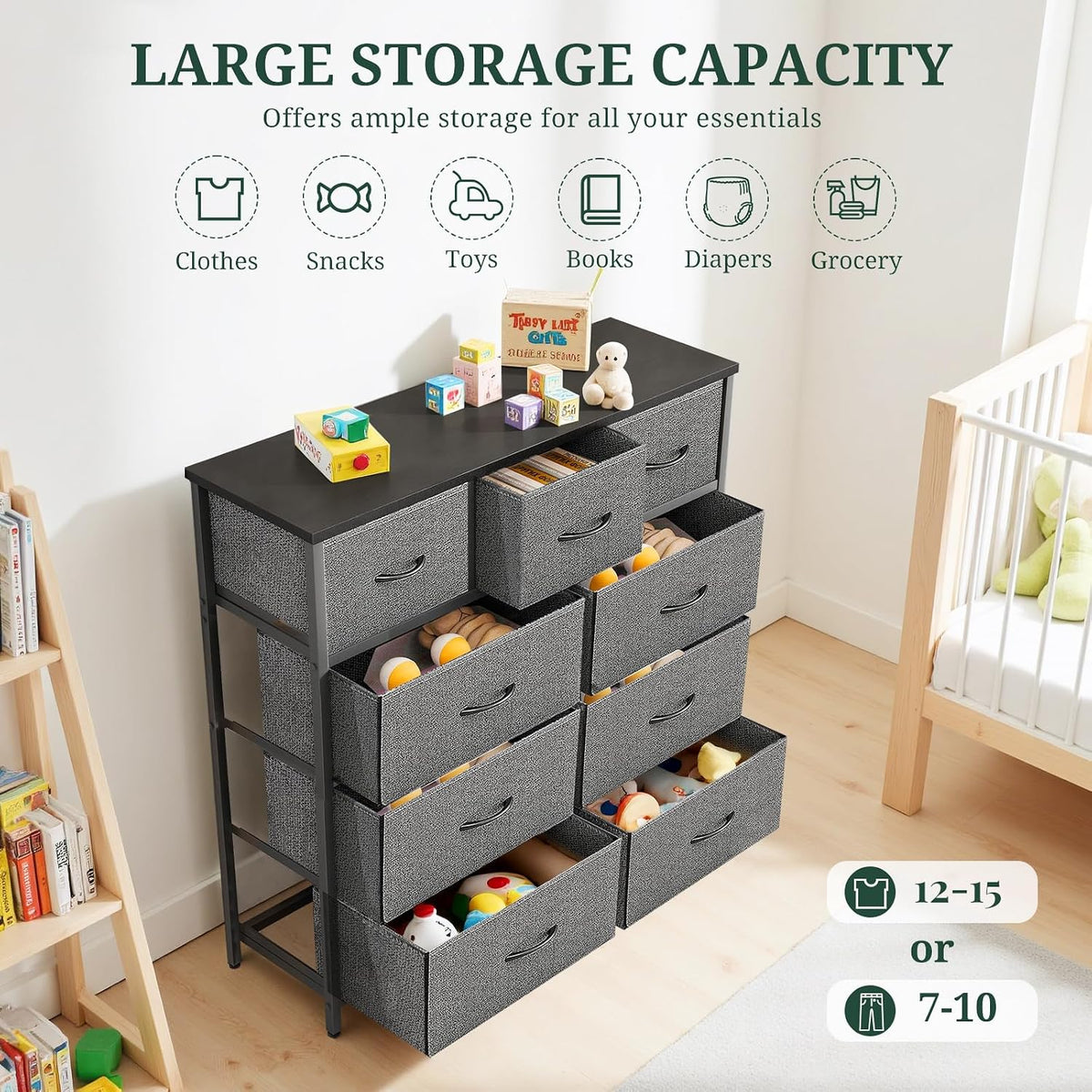 9-Drawer Dresser for Bedroom, Anti-Tip Tall Storage Organizer
