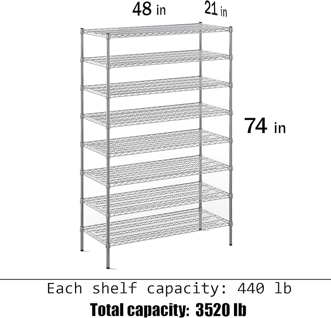 Regal Altair 21" Deep x 48" Wide x 74" Height Wire Shelving Kit | 8-Tier | NSF - Image 3
