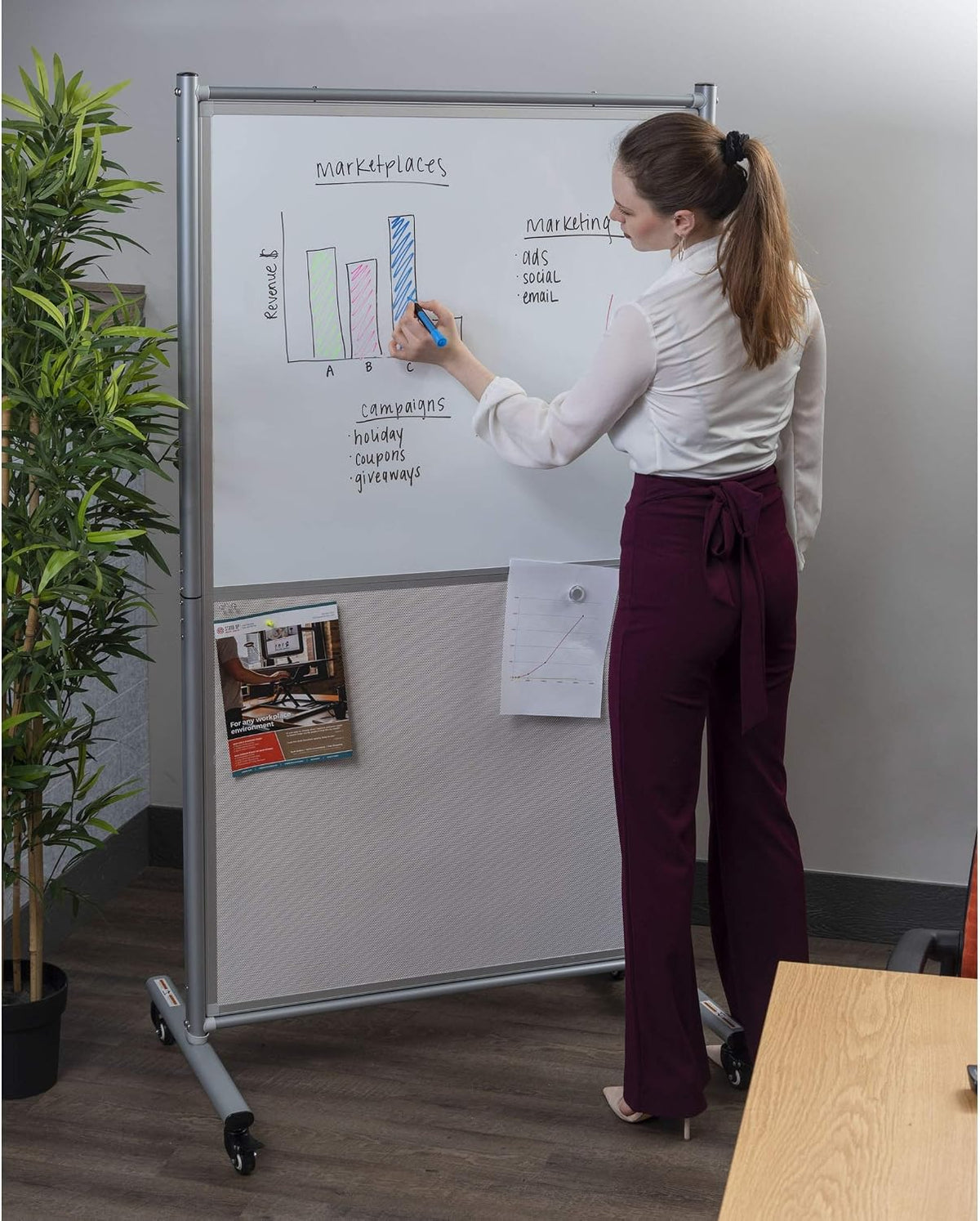 Stand Up Desk Store Rolling Mobile Magnetic Whiteboard Room Divider Dry Erase...