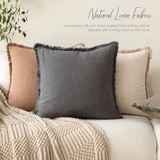 Foindtower Set of 2 Decorative Linen Fringe Throw Pillow Covers Cozy Boho - Image 6
