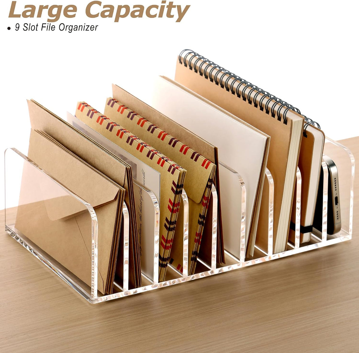 SANRUI Clear Desk Mail Organizer, 9 Slot Acrylic Office Document Sorter