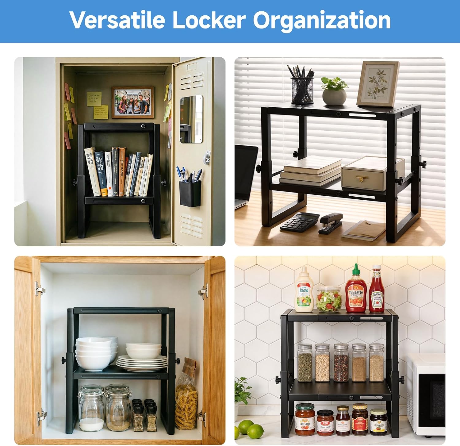 Locker Organizer Shelf, Expandable Width and Height, Locker Shelf | Heavy Duty,Metal,Stackable ,Locker Organizer Shelves Ideal for School, Office,Gym Lockers