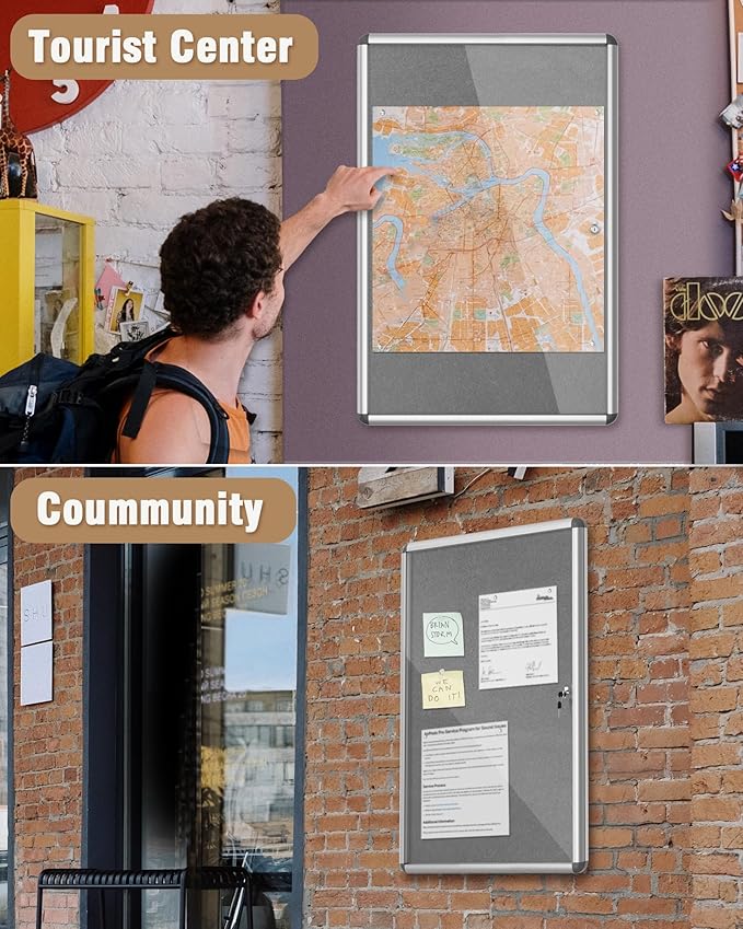 Mifuro 36"x24" Enclosed Bulletin Board, Lockable Weather-Resistant Aluminum - Image 8