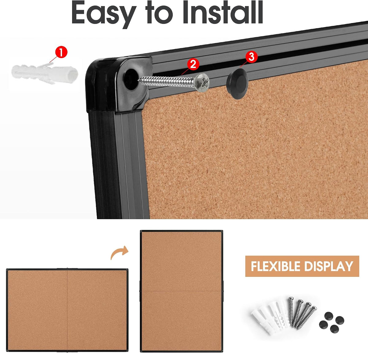 Cork Board Bulletin Board 36 x 48, Foldable Notice Pin Board for Wall, Black ...