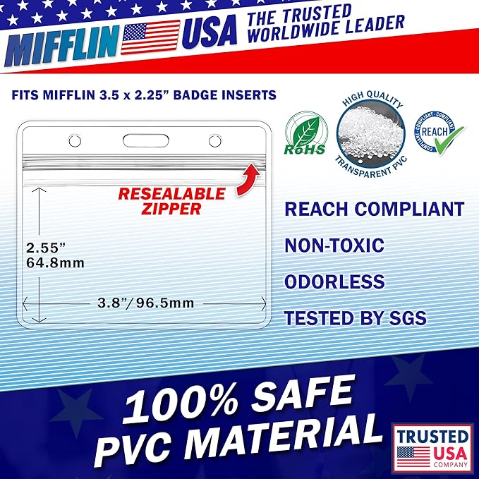 Mifflin-USA Horizontal ID Name Badge Holder, Waterproof and Resealable Plastic - Image 3