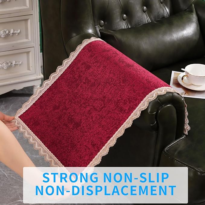 MINJIATEX Couch arm Covers, Non-Slip lace Sofa arm Covers Set of 2 Washable - Image 4