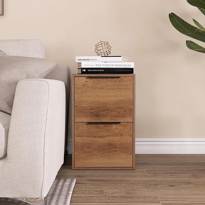 FATIGOS Wooden 2 Drawer File Cabinet, Wood Vertical Filing Cabinet Fits Hanging - Image 2