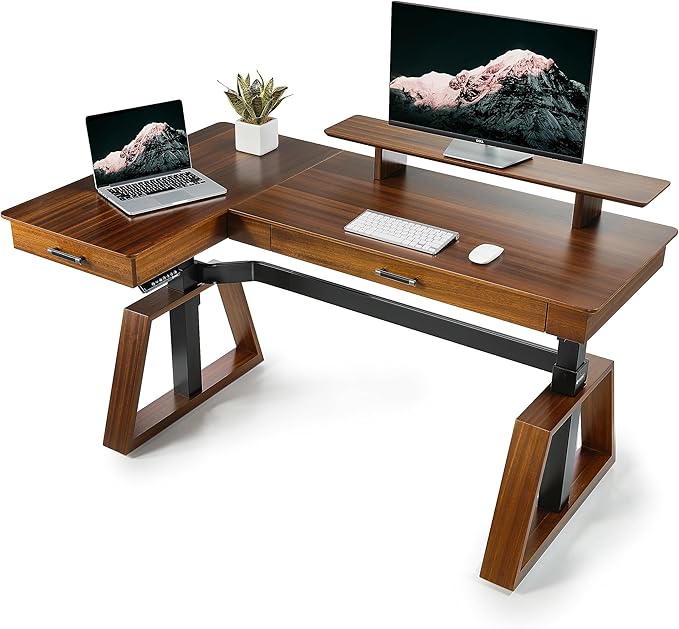 EUREKA ERGONOMIC L Shaped Desk 63", Solid Walnut Wood Top, Executive Standing by EUREKAERGONOMIC