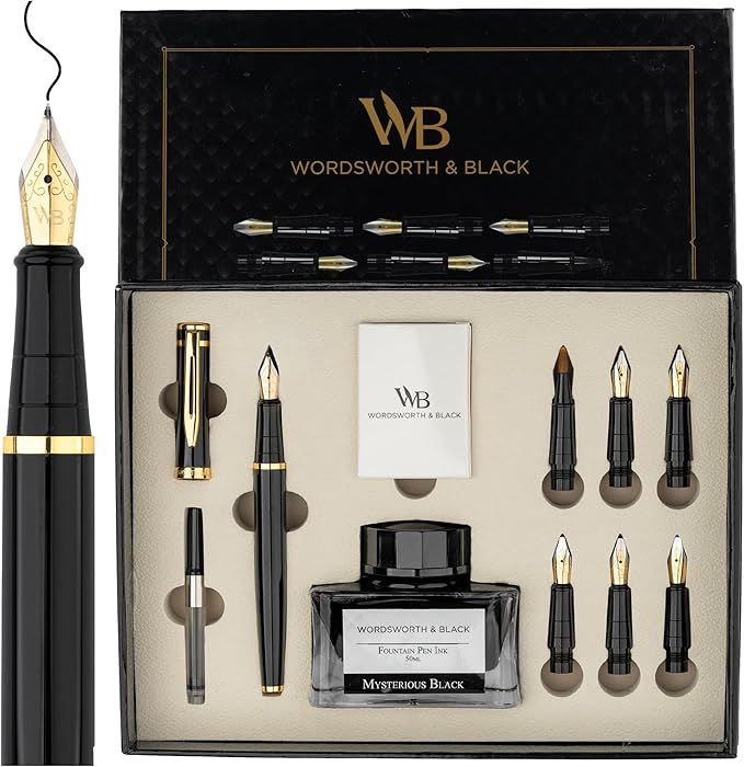 Wordsworth & Black Calligraphy Pen Gift Set, Includes Bottle, 6 Cartridges by WordsworthBlack