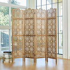 68.9Inch Folding Room Divider, 4 Panels Wood Carved Privacy Screens - Image 6