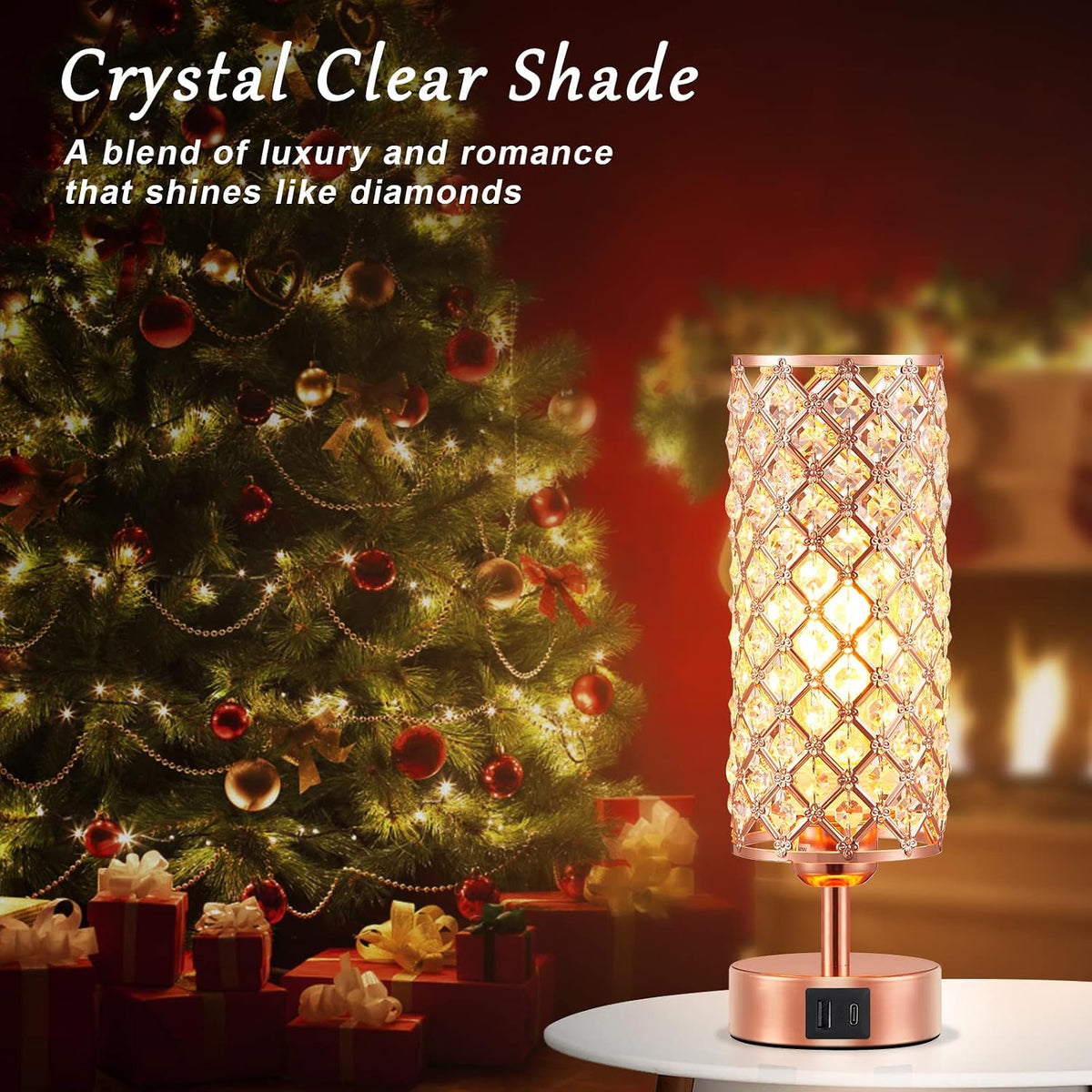 pink crystal table lamp, 3 way dimmable touch, close-up detail