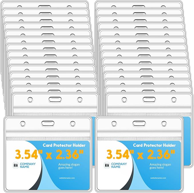 Marspark 300 Pieces Clear Plastic Horizontal Name Badge ID Card Holders by Marspark