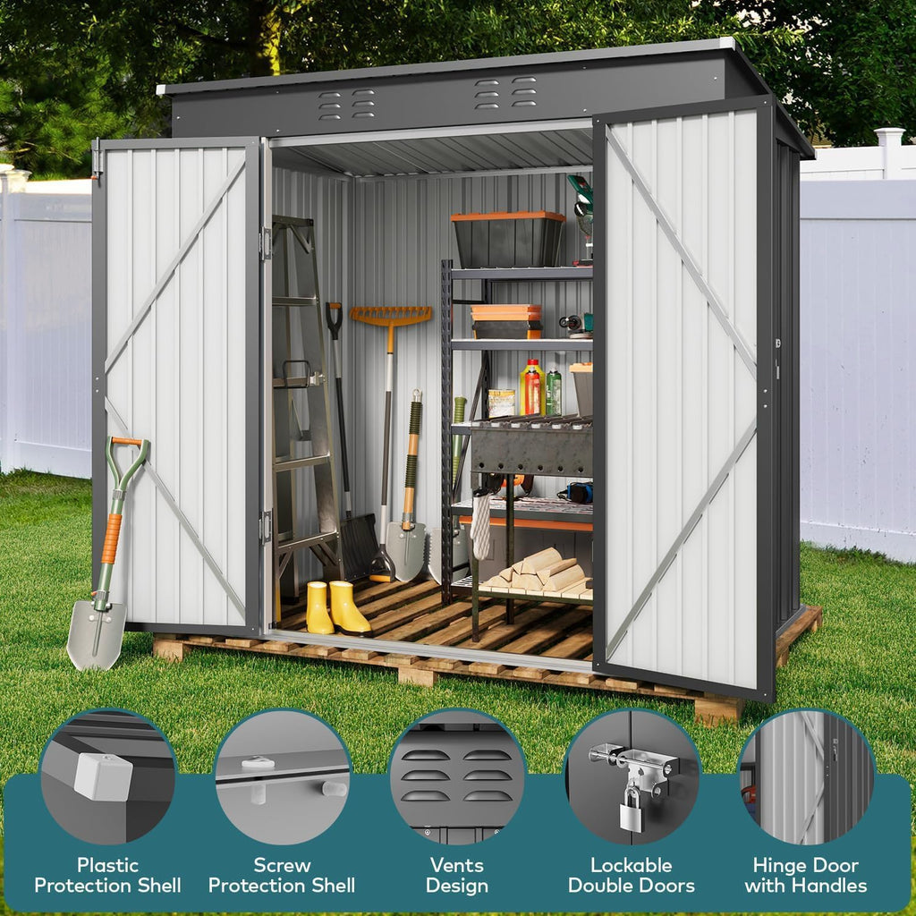 gizoon 6x4 ft outdoor shed, metal garden shed, side view