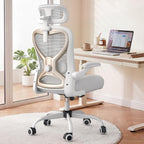 Ergonomic Office Chair for Back & Neck Pain Relief, Virgin Foam Seat, 2D Adjustable Lumbar & 3D Headrest, Tilt & Rock for Relaxation, Ideal for Long Sitting Comfort, White/Gold