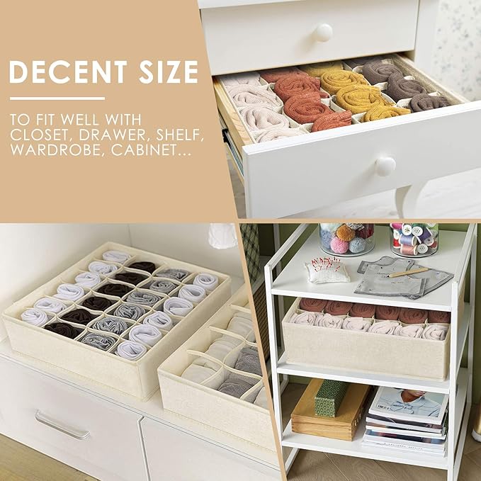 Criusia 3 Pack Sock Underwear Drawer Organizer Dividers, 64 Cell Fabric - Image 3