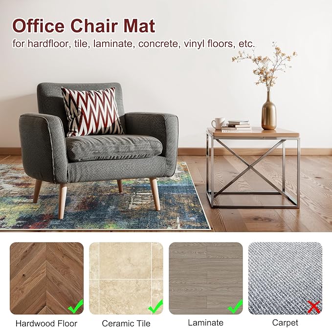 Anidaroel 36"x60" Chair Mat for Hardwood Floor, Anti-Slip Desk Chair Mat for - Image 3