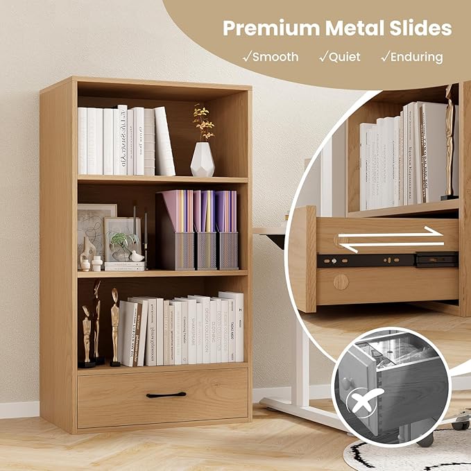 LOKO 4-Tier Bookcase with Storage Drawer, Modern Organizer Display Storage - Image 6