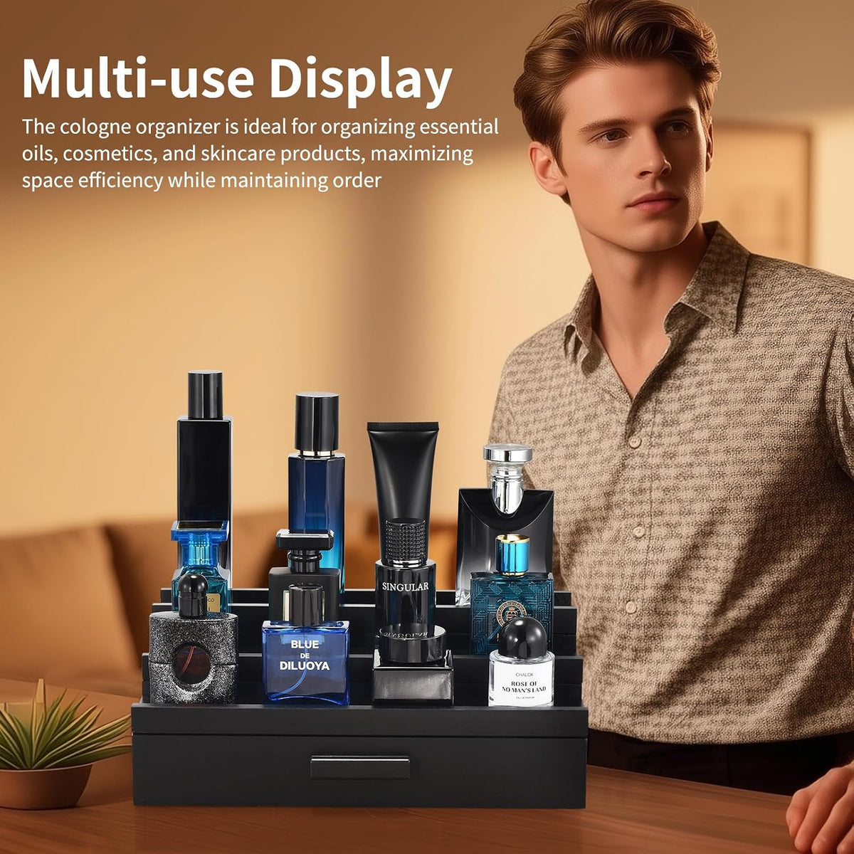 Perfume Organizer for Men,3 Tier Perfume Display Stand,Black