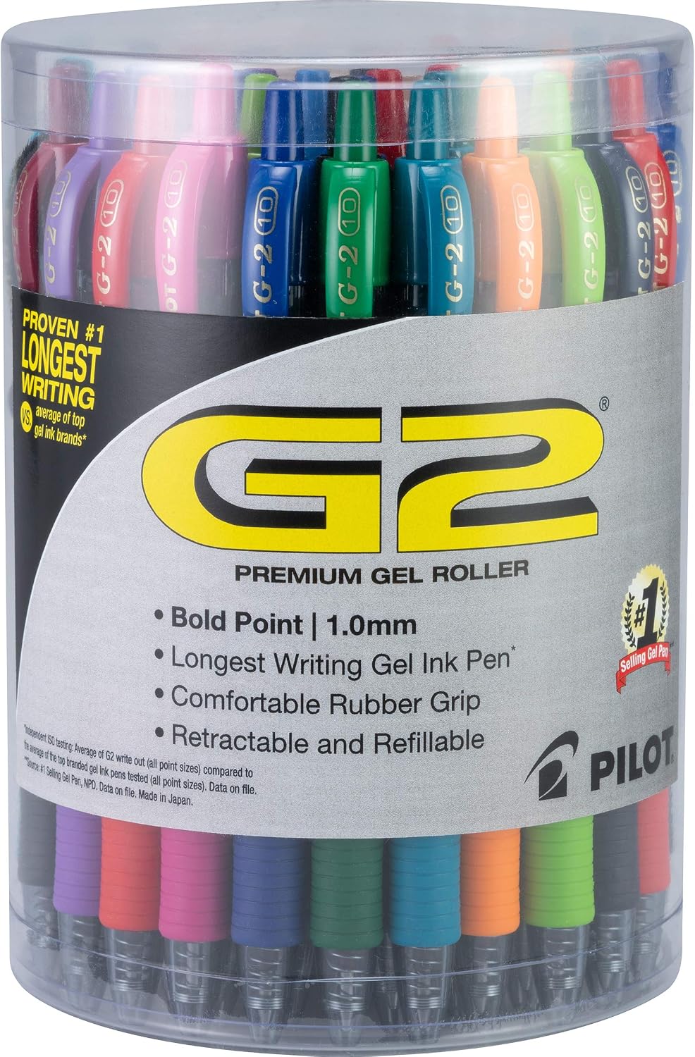 PILOT G2 Premium Gel Pens, Bold Point 1.0mm, Assorted Inks, Tub of 36