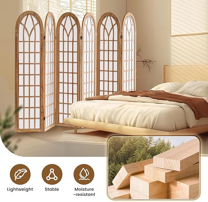 ALeesing Folding Room Divider Privacy Screen Freestanding 6-Panel Shoji Style - Image 4
