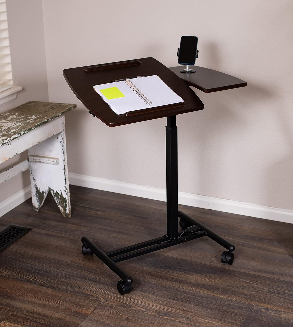 BIRDROCK HOME Adjustable Mobile Laptop Stand - Brown - Portable Rolling Stand...