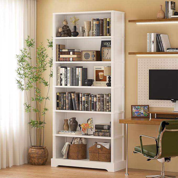TVU 6-Tier Wooden Bookshelf, 77.2" Tall Farmhouse Style Open Bookcase, 31.5" W - Image 8