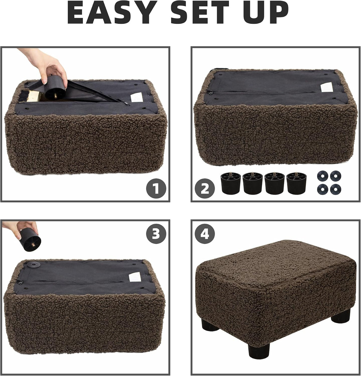 carolmade small foot stool ottoman footstool with legs, front angle view