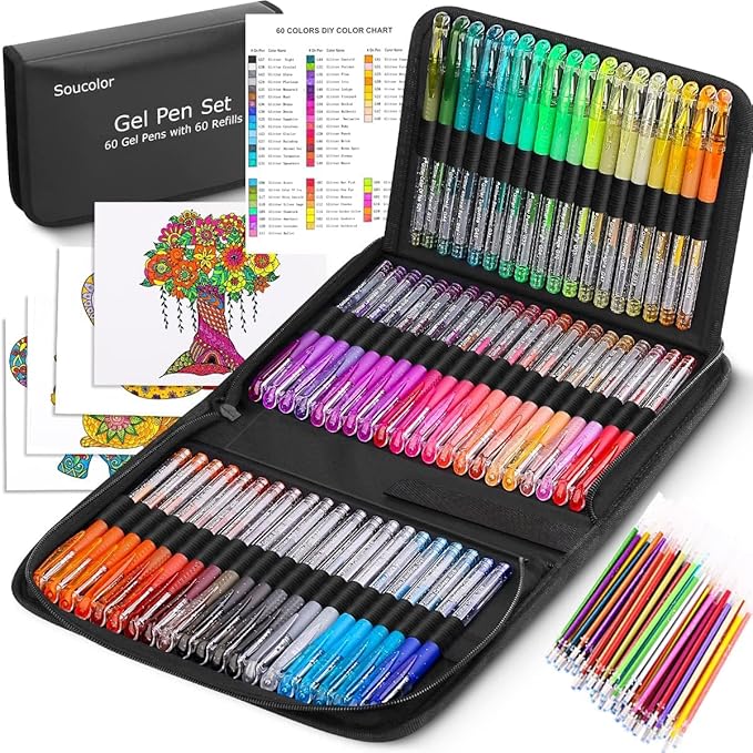 Soucolor Glitter Gel Pens for Adult Coloring Books, Christmas|Birthday Gifts by Soucolor