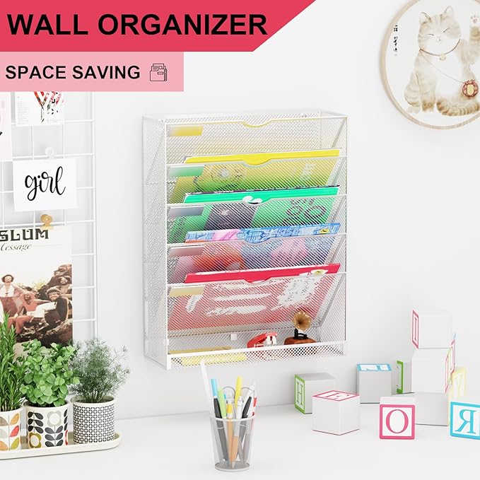 GDINDINFAN Hanging Wall File Organizer 6 Tier Wall Mounted File Holder Document - Image 2