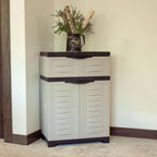 sunnydaze 34.5" garage storage cabinet with adjustable shelf, front angle view