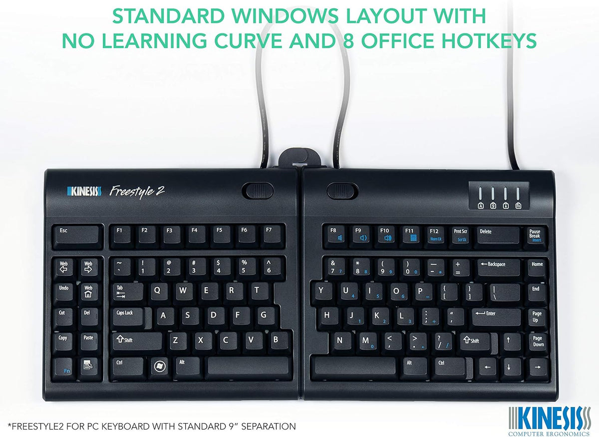 KINESIS Freestyle2 USB-A Ergonomic Keyboard w/ VIP3 Lifters for PC (9" S...