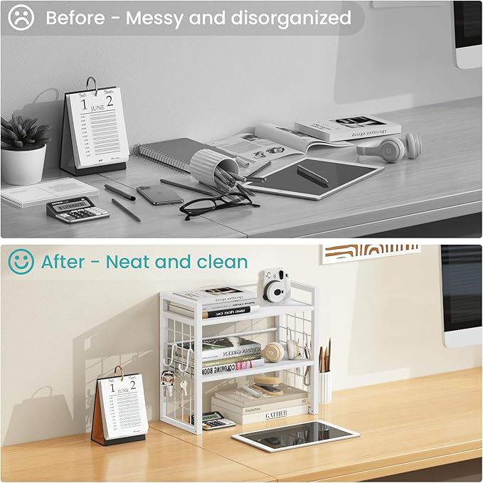 ELITEROO Desk Shelf Organizer, 2 Tier Wood Desktop Bookshelf Storage Rack - Image 6