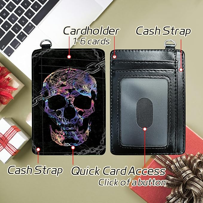 BWEGRHE Small Travel Wallets, Shackle Skull Slim Minimalist Front Pocket Wallet - Image 5