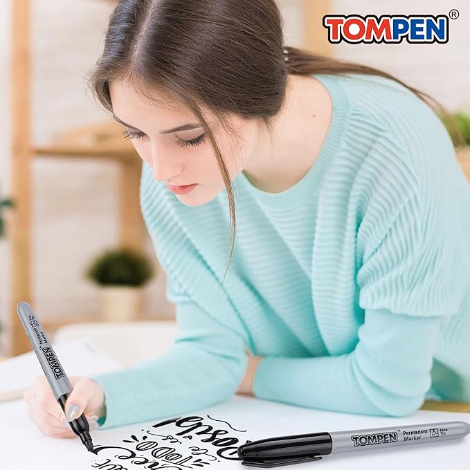 TOMPEN Black Permanent Markers Fine Tip 160 Pack Bulk, Waterproof Permanent - Image 3
