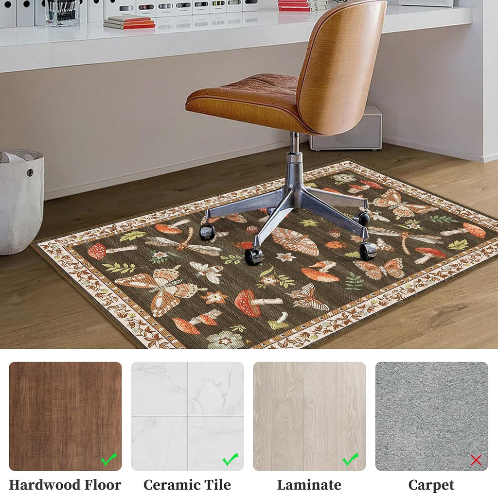 Office Chair Mat for Hardwood Floor,Mushroom 48"x60" Computer Chair Mat for Rolling Chairs Carpet,Under Desk Non Slip Gaming Rug,Low-Pile Rubber Backing Large Protector Mat (Brown)