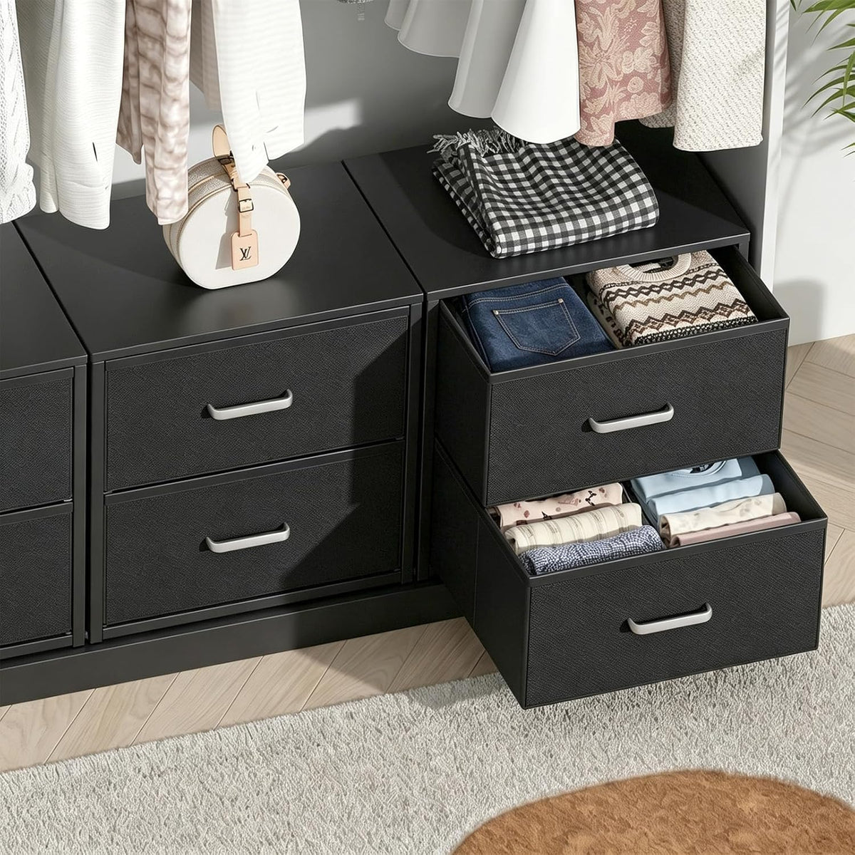 Stackable Storage Drawers, Closet Drawers, Black