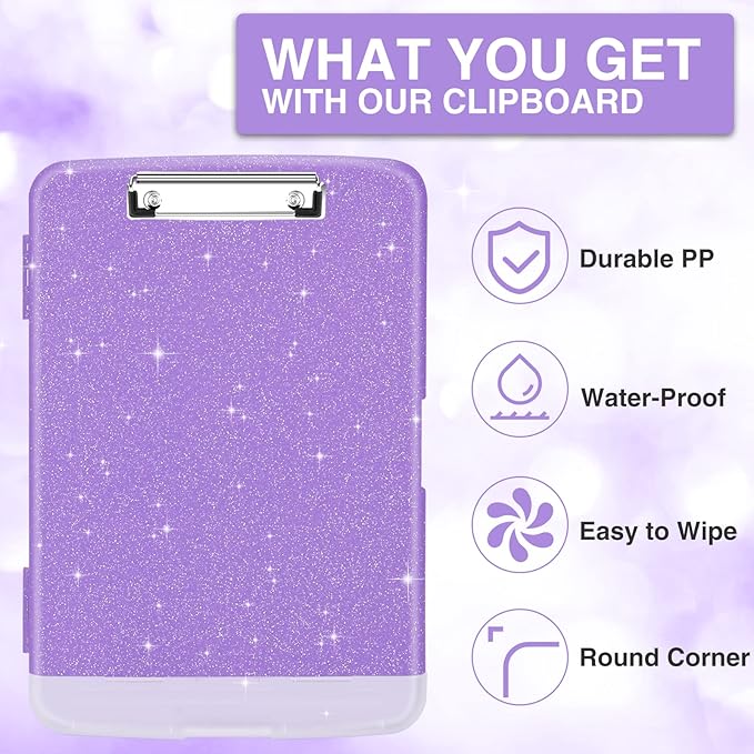 Sooez Glitter Clipboard with Storage, High Capacity Clip Boards 8.5x11 with Pen - Image 3