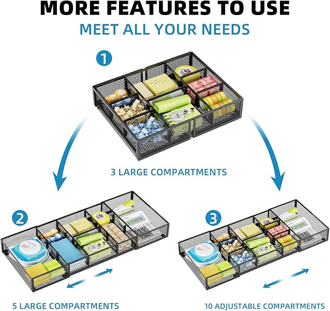Marbrasse Expandable Desk Drawer Organizer, Mesh Drawer Organizer Tray - Image 5