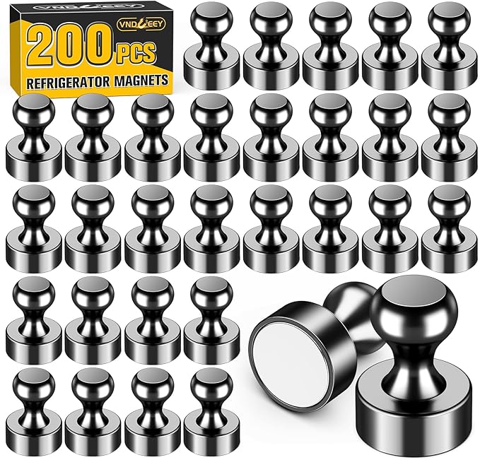 VNDUEEY 200 Pack Black Fridge Magnets, Refrigerator Magnets Whiteboard Magnets by VNDUEEY