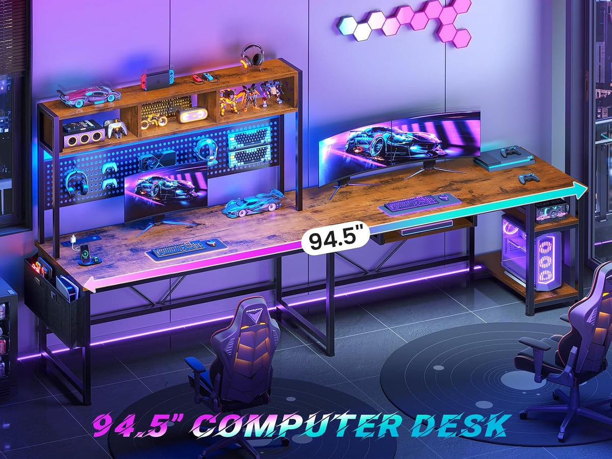 SEDETA L Shaped Computer Desk, Reversible Corner Desk with Power Outlet