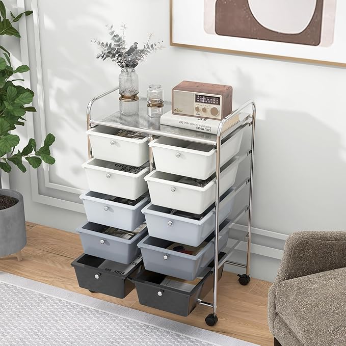 HAPPYGRILL 10-Drawer Rolling Storage Cart, Storage Organizer Cart - Image 2