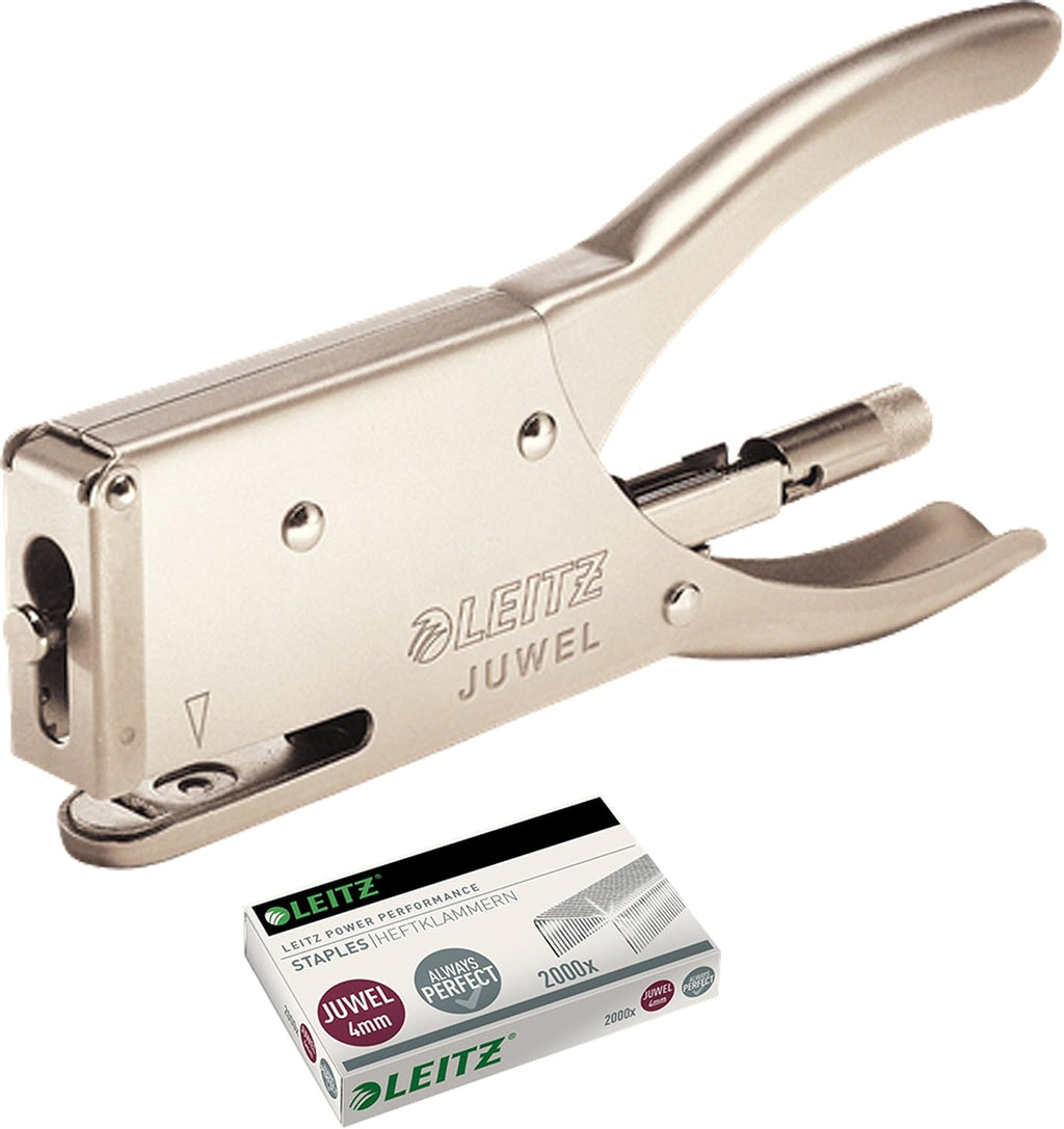 Leitz Juwel Metal Stapler Pliers, 12 Sheets, Matt, Nickel (Nickel, Stapler Pliers + 1 Stapler)